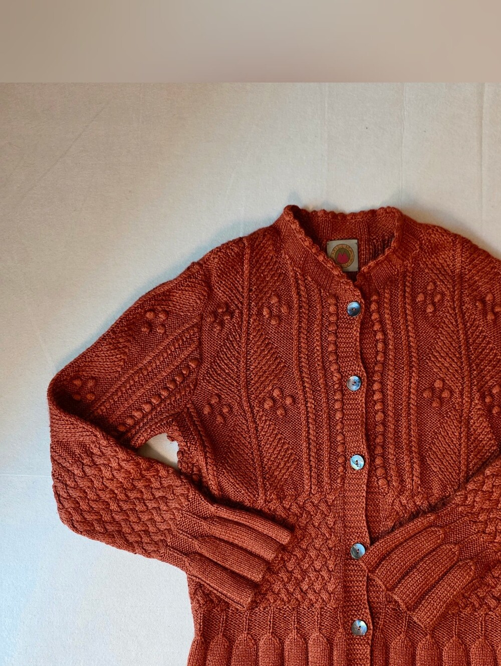 Vintage Millma Bolivia Baby Alpaca Silk Handknit Cardigan Rust Burnt Orange M